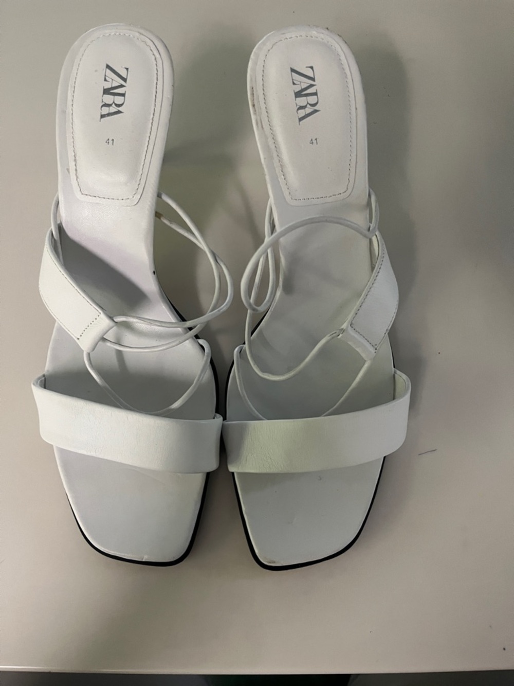 Zara White Square-Toe Strappy Block-Heel Sandals